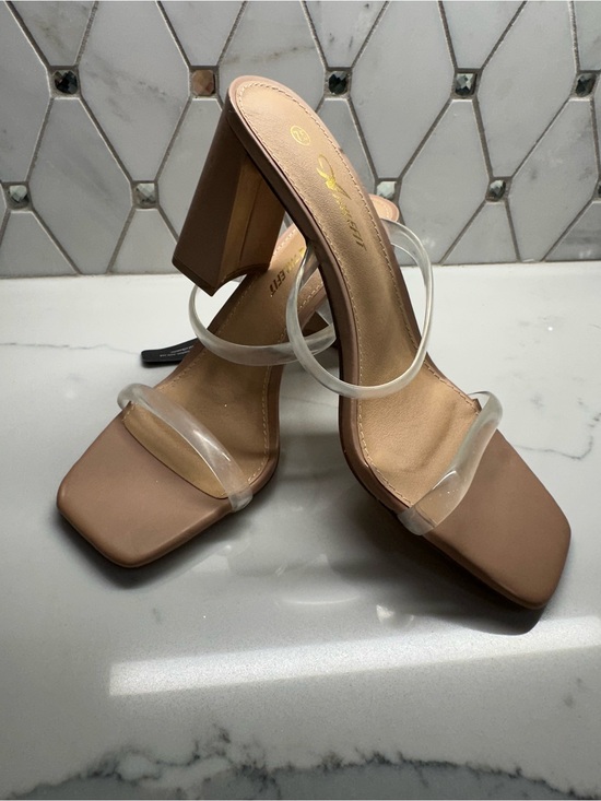 Athlefit Shoes - Clear-Strap Nude Block Heel Sandals